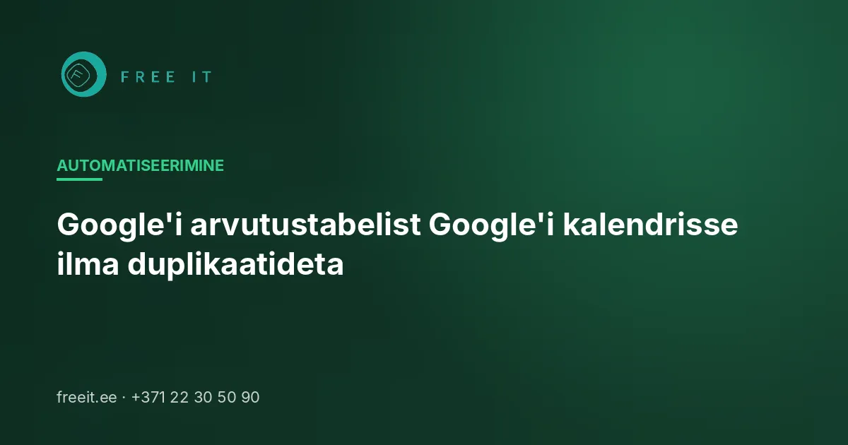 Google'i arvutustabelist Google'i kalendrisse ilma duplikaatideta